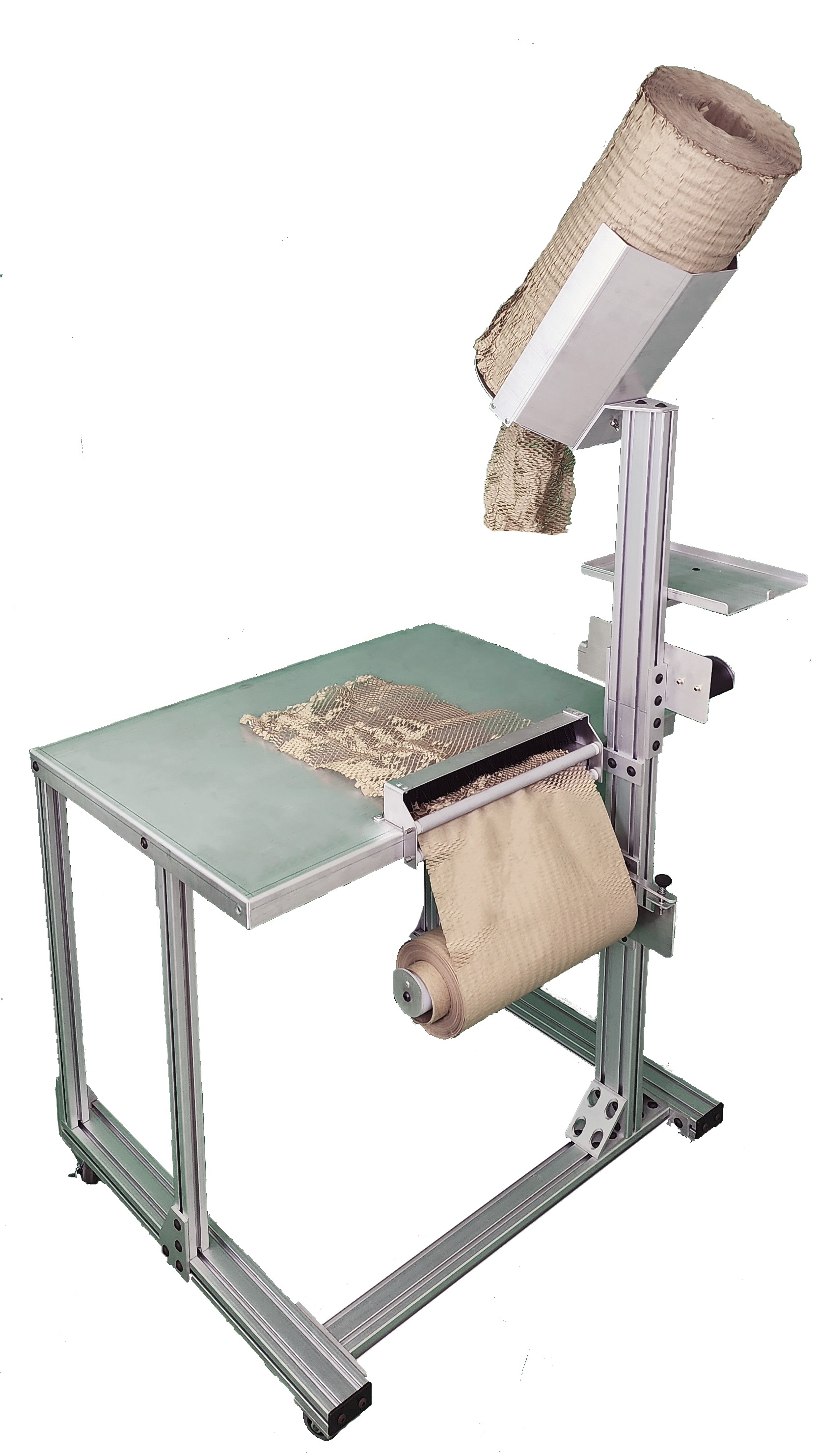Mobile Hexafil floor stand with under the table wrap dispenser