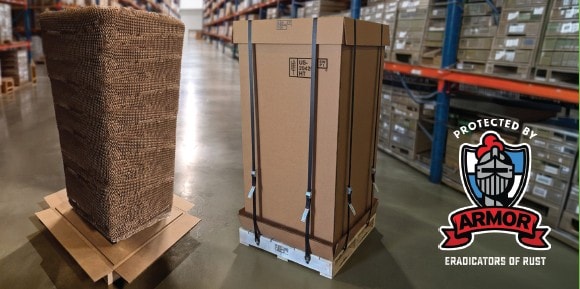 HexcelCrate with Armor VCI HexcelWrap protecting machinery for overseas shipment